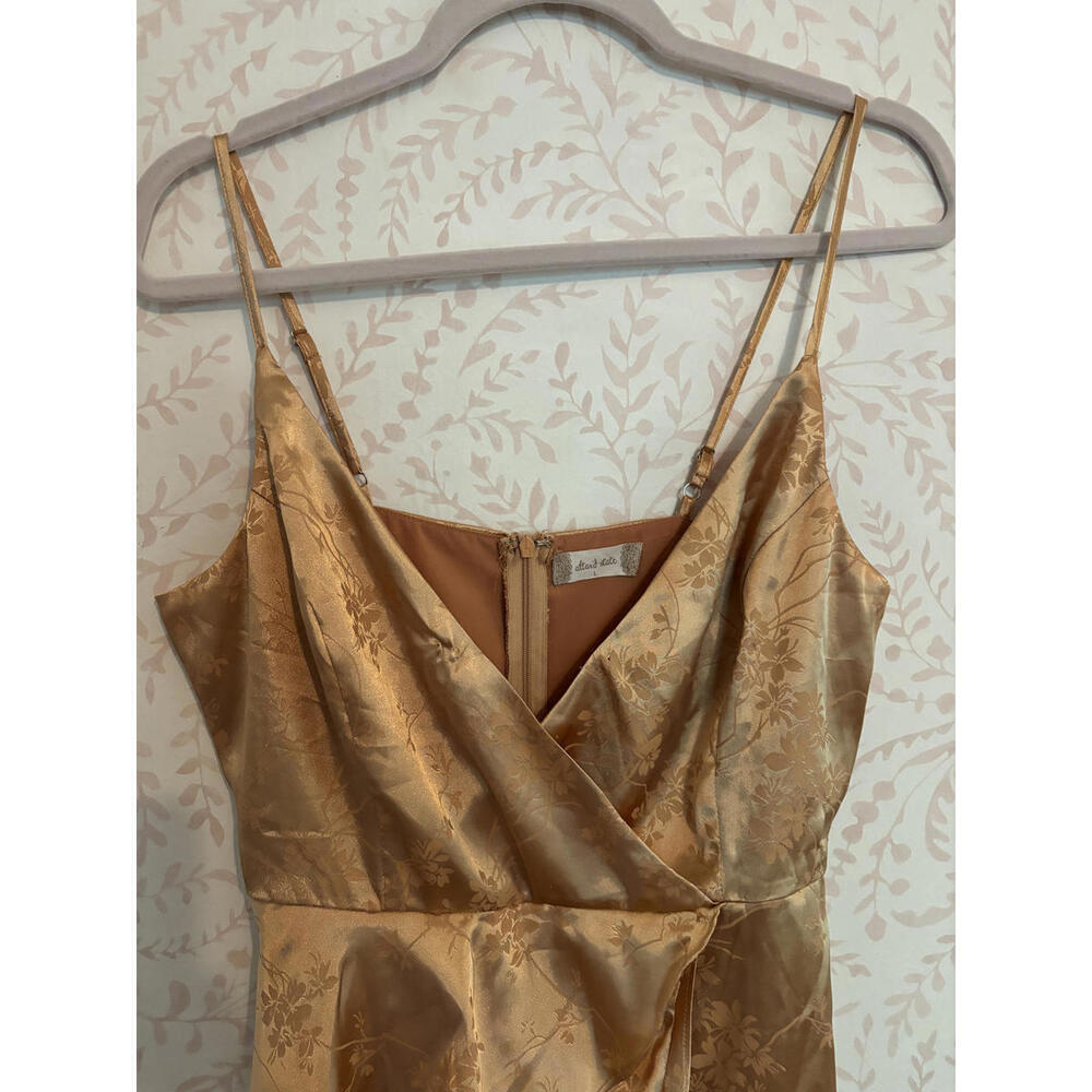 Altar'd State Gold Floral Satin Ruffed Mini Dress L - Picture 3 of 6